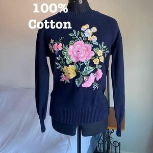 Floral Embroidered 100% Cotton Sweater cottage floral embroidered – size small